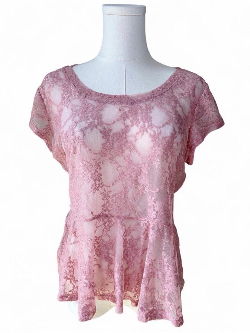 Dots Pink All Lace Peplum Short Sleeve Blouse Romantic Fairy Daydream Layering